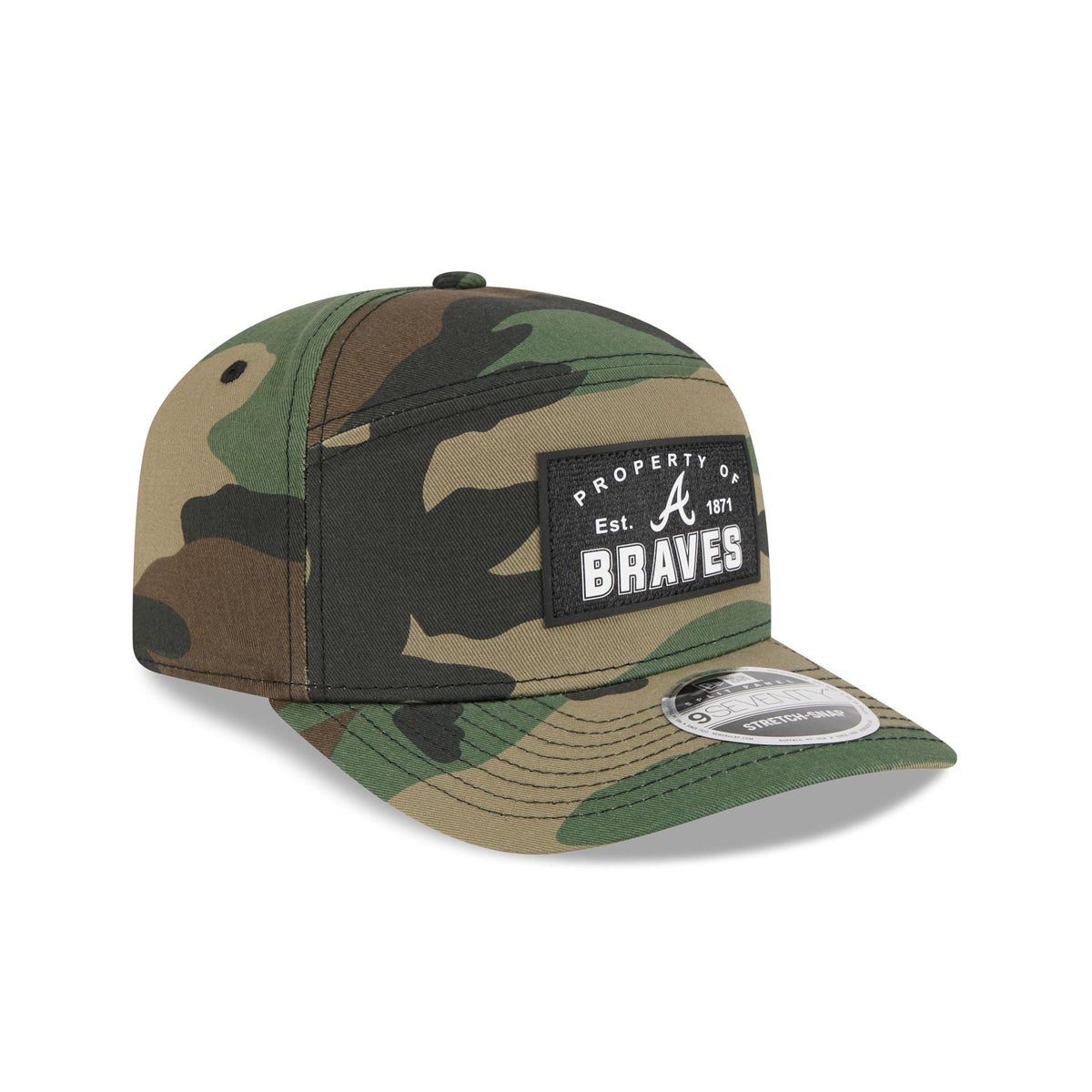 Atlanta Braves Property of Patch Camo Split Panel 9SEVENTY Stretch-Snap Hat